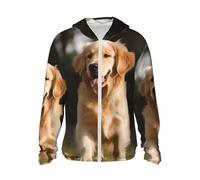 FJWSLCH Veste à capuche de protection solaire UPF 50+ à manches longues pour homme, motif Golden Retriever, chemise de soleil pour femme, fermeture éclair, noir, taille L