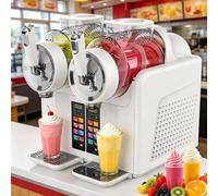 FJYAWEN Machine à Boissons Glacées 2 L*2, Granités Machine à Desserts Glacés, Refroidissement Rapide par Compresseur,7 Programmes,Cocktails Glacés,Frappés,Margaritas,Milkshakes Et Jus Glacés White