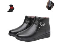 FJZFXKZL Bottines à talon compensé bas for femmes, bottes noires avec fermeture éclair latérale, doublure en fausse fourrure chaude et antidérapante for personnes âgées(Black,40 EU)