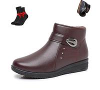 FJZFXKZL Bottines à talon compensé bas for femmes, bottes noires avec fermeture éclair latérale, doublure en fausse fourrure chaude et antidérapante for personnes âgées(Wine Red,40 EU)