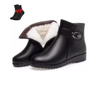 FJZFXKZL Bottines à talon compensé bas for femmes, bottes orthopédiques chaudes en cuir et laine doublées de fourrure, fermeture éclair latérale, bottes de neige(Black-A,37 EU)