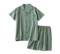 FJZFXKZL Ensemble De Pyjama Homme, Ensemble pyjama d'été à carreaux for hommes, manches courtes, Short en gaze de coton, vêtements de nuit for hommes, ensemble de Service à domicile, vêtements de nuit