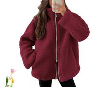FJZFXKZL Manteau Femme En Polaire Teddy Chaude À Revers, Avec Poches, Veste Légère À Fermeture Éclair Intégrale For Le Sport En Plein Air(Red,M)