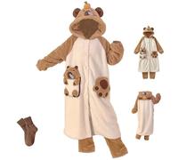FJZFXKZL Peignoir Capybara for femme, peignoir d'intérieur en polaire corail, ensemble pyjama doux avec poches et pantalon à capuche, robe de nuit(Brown-A,M)