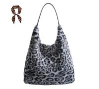 FJZFXKZL Sac cabas en fausse fourrure imprimé léopard for femme, sac à main style guépard Y2K, sac à bandoulière souple et duveteux, grand sac à main d'hiver(Black)