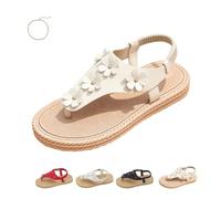 FJZFXKZL Sandale Orthopédique Femme Été Bohême Chaussures Élégantes, Sandales Cool Avec Semelle Intérieure, Tongs Plates Bohèmes, D'été Confortables De Plage(Beige-C,41 EU)