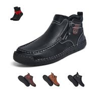 FJZFXKZL The First Young Shoes Hommes, Bottines Décontractées À Bout Large Et Fermeture Éclair Latérale, en Cuir Fait Main, À Enfiler, Idéales for La Conduite en Extérieur(Black,38 EU)