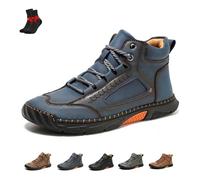 FJZFXKZL The First Young Shoes Men, bottes de conduite rétro en cuir faites à la main, confortables et faciles à enfiler, idéales for les voyages et les activités de plein air.(Blue,44 EU)