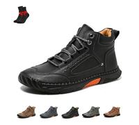 FJZFXKZL The First Young Shoes Men, bottes de conduite rétro en cuir faites à la main, confortables et faciles à enfiler, idéales for les voyages et les activités de plein air.(Black,45 EU)