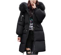 FJZFXKZL Warm Winter Coat for Women Long Puffer Jacket With Hood Lightweight Quilted Down Thermal Outdoor Parka(Black,XXL)