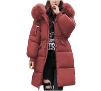 FJZFXKZL Warm Winter Coat for Women Long Puffer Jacket With Hood Lightweight Quilted Down Thermal Outdoor Parka(Red,M)