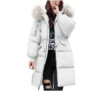 FJZFXKZL Warm Winter Coat for Women Long Puffer Jacket With Hood Lightweight Quilted Down Thermal Outdoor Parka(White,XXL)