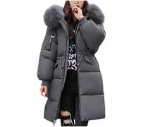 FJZFXKZL Warm Winter Coat for Women Long Puffer Jacket With Hood Lightweight Quilted Down Thermal Outdoor Parka(Grey,M)