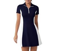 FKEEP Robe de golf athlétique à col polo pour femme avec short - Robe décontractée sans manches avec couleurs contrastées, Bleu marine et blanc., XX-Large