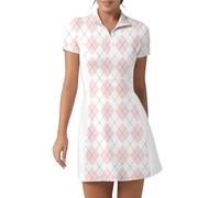 FKEEP Robe de tennis de golf avec short pour femme - Col polo - Robe athlétique athlétique sans manches - Robe de golf décontractée sans manches, Motif damier rose et blanc, Taille XL