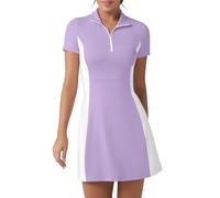 FKEEP Robe de tennis de golf avec short pour femme - Col polo - Robe athlétique athlétique sans manches - Robe de golf décontractée sans manches, Violet clair et blanc, Taille L