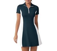 FKEEP Robe de tennis de golf avec short pour femme - Col polo - Robe athlétique athlétique sans manches - Robe de golf décontractée sans manches, vert et blanc, Taille XL
