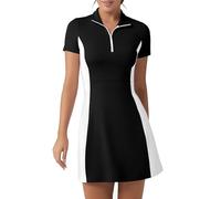FKEEP Robe de tennis de golf avec short pour femme - Col polo - Robe athlétique athlétique sans manches - Robe de golf décontractée sans manches, noir/blanc, Taille XL