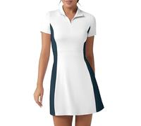 FKEEP Robe de tennis de golf avec short pour femme - Col polo - Robe athlétique athlétique sans manches - Robe de golf décontractée sans manches, blanc/vert, Taille XL