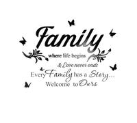 Fkereg Autocollants muraux en acrylique avec citations inspirantes Family Where Life Begins & Love Never Ends Every Family Has a Story Welcome to Ours Noir