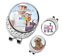 FKF Marqueur de Balle Golf Personnalisé, Clip Magnétique pour Casquette avec Gravure Photo, Texte Nom D'équipe Logo Personnalisé, Cadeau Golfeur (Photos)