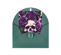 FKGKDF Carte de vœux avec imprimé tête de mort et roses violettes, papier nacré avec enveloppe, pour Noël/anniversaire/Saint-Valentin