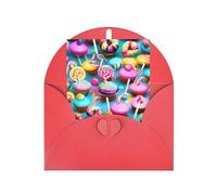 FKGKDF Carte de vœux colorée en forme de beignet avec motif sucettes, papier nacré avec enveloppe, pour Noël/anniversaire/Saint-Valentin