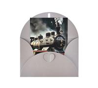 FKGKDF Carte de vœux imprimée train locomotive à vapeur, papier nacré avec enveloppe, pour Noël/anniversaire/Saint-Valentin