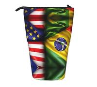 FKGKDF Pochette à crayons télescopique avec imprimé drapeaux américains et brésiliens, portable pour le bureau