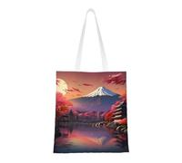 FKGKDF Sac fourre-tout en toile polyester avec poignées renforcées, réutilisable et imprimé paysage du Japon Mount Fuji