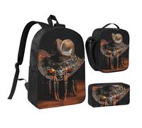 FKHOHL American West Rodeo Ensemble sac à dos respirant 3 en 1 avec sac à déjeuner, trousse à stylos, transport pratique pour collations, boissons