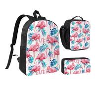 FKHOHL Sac à déjeuner 3 en 1 - Motif flamant rose et oiseau avec feuilles vertes - Respirant - Pour collations, boissons