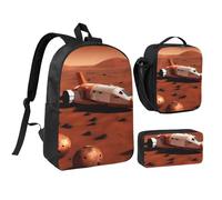FKHOHL Sac à dos respirant 3 en 1 imprimé Mars Planet - Sac à déjeuner et trousse à stylos - Pratique pour transporter des collations et des boissons