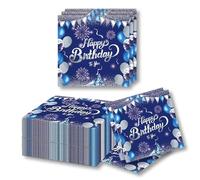 fKiZanthene 40 Pièces Serviettes de Fête Happy Birthday, Serviettes Blau avec Imprimé Argent, Serviette en Papier à Pâte de Bois pour Fête d'Anniversaire et Table de Salle à Manger