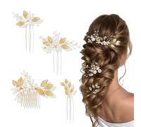 fKiZanthene Accessoires Cheveux Mariage Lot 4 Pièces, Peigne et Épingles Perles Fleur, Bijoux de Cheveux pour Femme Style Couronne, Set Réglable pour Mariée et Demoiselles d’Honneur à la Maison ou au