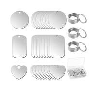 fKiZanthene Breloque Acier Inoxydable Ensemble 48 Pièces avec Porte clés Étiquettes Vierges Forme Ronde et Cœur pour Pendentif Acier Inoxydable et Medaille Chien Gravure DIY Artisanat Fêtes Ateliers