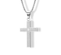 fKiZanthene Chaîne en forme de croix pour homme en acier inoxydable argenté, collier simple avec pendentif en forme de croix pour le quotidien, les loisirs et les occasions formelles