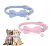 fKiZanthene Collier pour chat avec clochette et nœud rose et bleu, réglable, pour le quotidien, la maison, l'extérieur et le voisinage