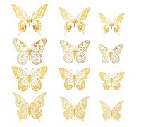 fKiZanthene Décoration Murale Papillon 3D Doré Lot De 48 Pièces Autocollants Muraux DIY Papillons Métalliques Pour Chambre Salon Mariage Et Fête