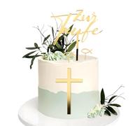 fKiZanthene Décorations de gâteau baptême non comestibles, lot de quatre cake topper en acrylique avec croix et poisson, décoration bapteme pour gâteau cupcakes et présentation de fête
