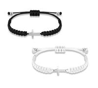 fKiZanthene Ensemble de bracelets en coton noir et blanc, paire de bracelets avec croix pour hommes et adolescents, au quotidien ou pour les loisirs