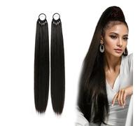 fKiZanthene Extension de cheveux en deux pièces, noire, droite, avec bande élastique, pour le coiffage, le travail quotidien et les occasions spéciales