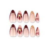 fKiZanthene faux ongles rouge amande 24 pièces avec fleurs léopard dorées 3D et strass, ongles à coller pour manucure élégante à la maison ou en soirée