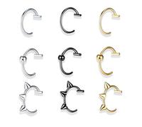 fKiZanthene Faux Piercing Nez Anneaux 9 Pièces Acier Inoxydable C Forme Sans Trou Faux Piercing Lèvre Nez Oreille Bijoux Corps Polyvalents Pour Femme Et Adolescent