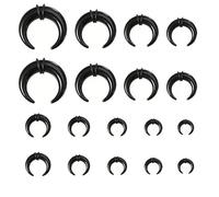 fKiZanthene Kit d'étirement de septum, 18 anneaux de piercing en acrylique, noir en forme de C, écarteur de nez