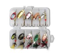 fKiZanthene Leurre Pêche Carnassier, Lot de 10 Cuillères Spinner Métal avec Hameçon Triple et Boîte Rangement pour Pêche en Mer et Rivière