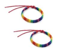fKiZanthene Lot de 2 bracelets arc-en-ciel faits à la main LGBT Pride - Bracelets réglables pour homme et femme - Pour défilés, fêtes, célébrations - À porter au quotidien