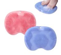 fKiZanthene Lot de 2 brosses à récurer en silicone pour douche, tapis de bain et orteils - Bleu et rose - Avec nœuds de massage pour soins des pieds de salle de bain