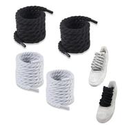 fKiZanthene Lot de 2 paires de lacets ronds en coton épais avec structure triple tressée, lacets de rechange pour chaussures de travail, extérieur et quotidien