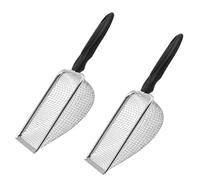 fKiZanthene Lot de 2 tamis de jardinage avec trous de 5 mm et 2,8 mm, maille en acier inoxydable avec poignée ergonomique noire pour le nettoyage de la litière pour chat, le sable de jardin, le